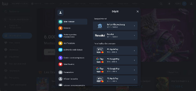 Dépôts et retraits sur Twin Casino