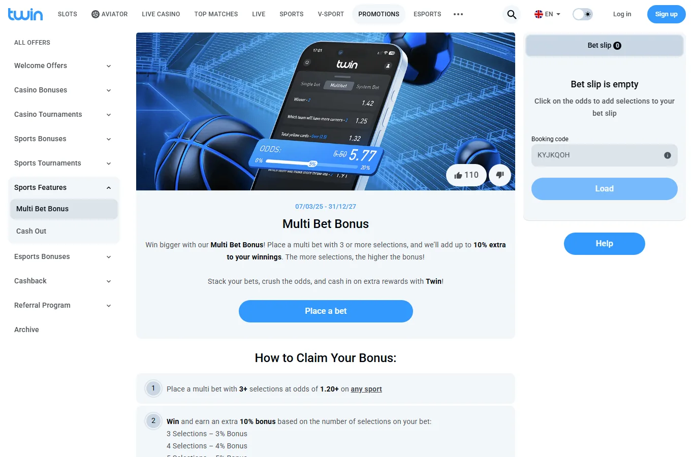 Бонус на экспресс в Twin Sportsbook