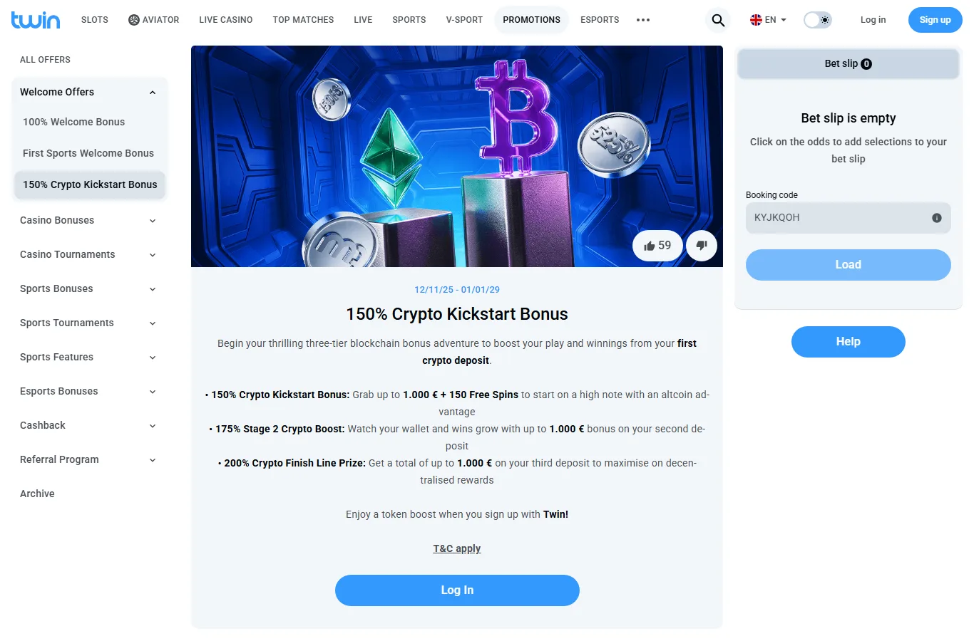 Приветственные бонусы Twin Casino